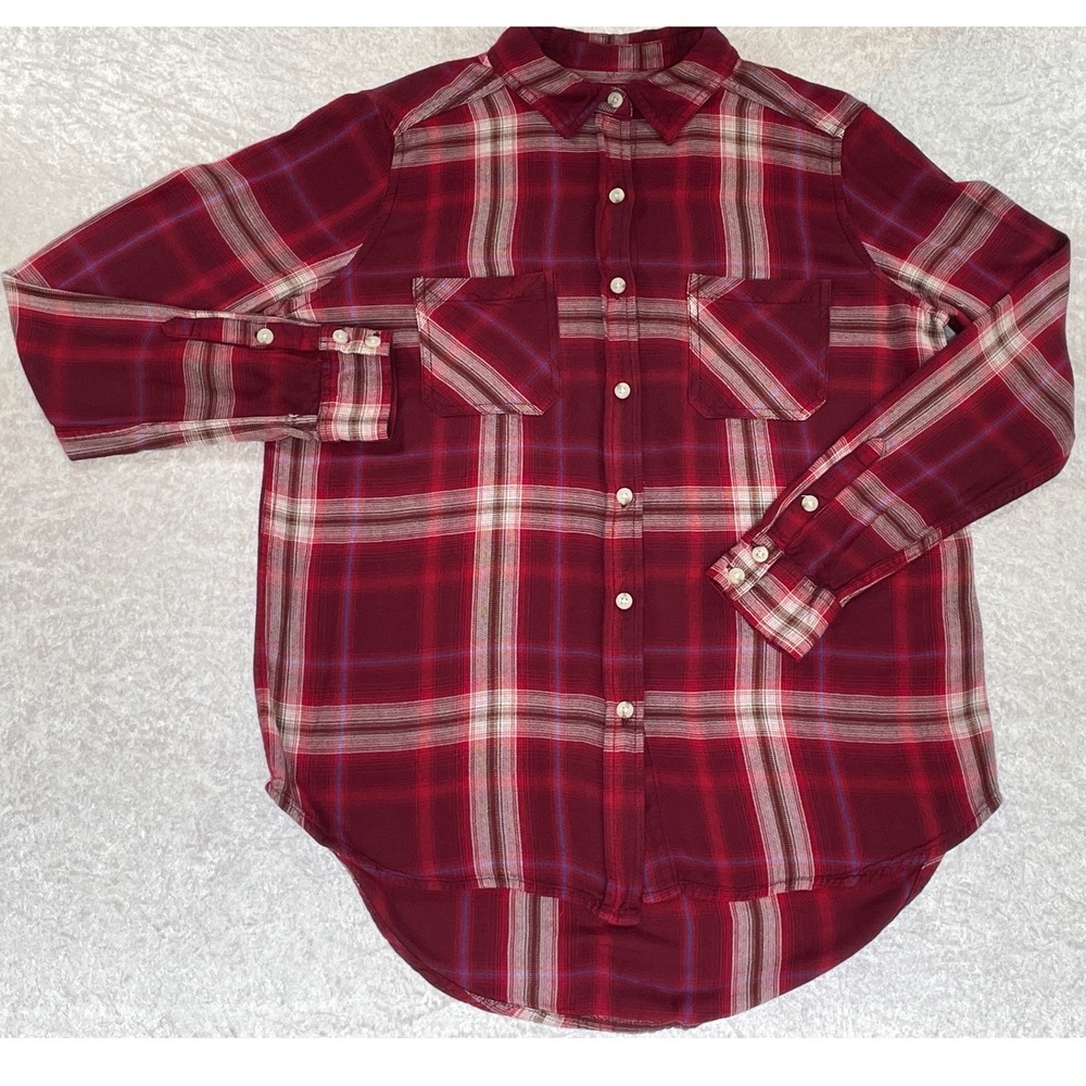 Mossimo Button Down Shirt Womens Small Red Plaid Boyfriend Fit Excellent 2760